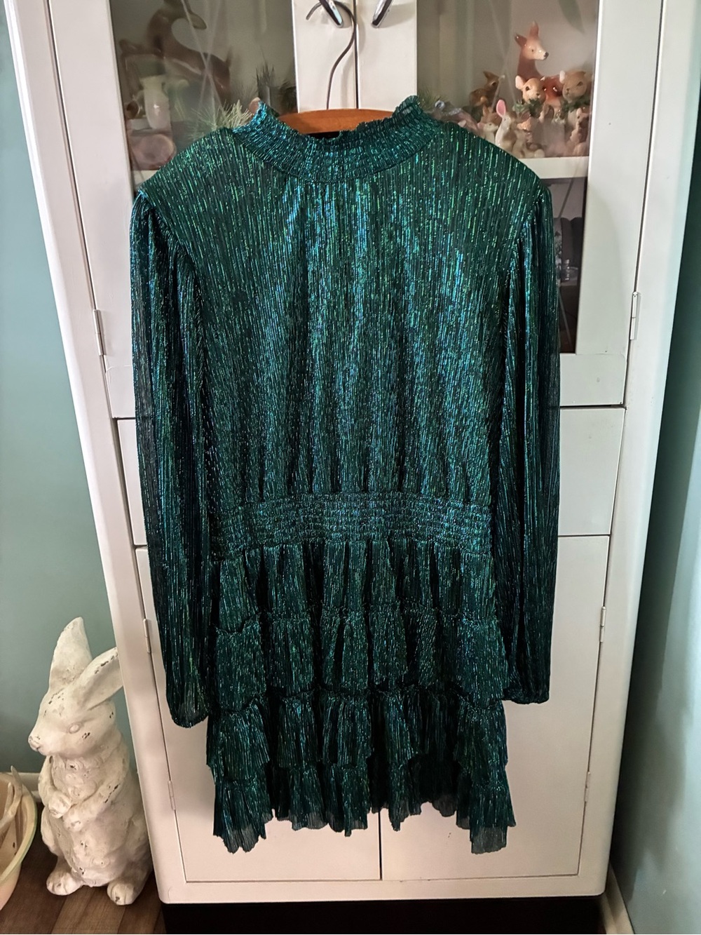 1. State Green sz XL Metallic Ruffle Long Sleeve Dress euc